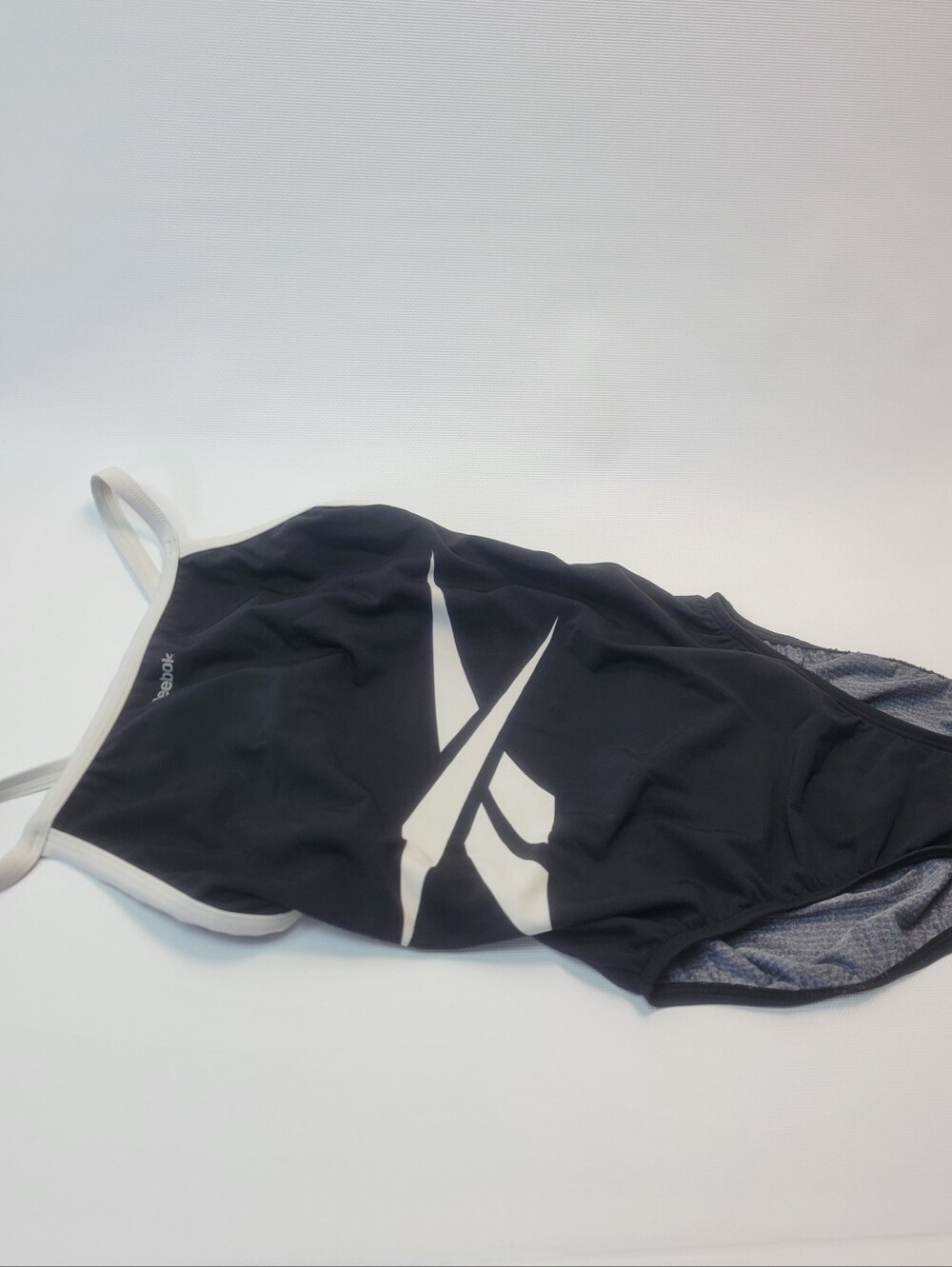 REEBOK Black Logo Print Women's One Piece Swimsuit Beach Swimming Pool Size 34